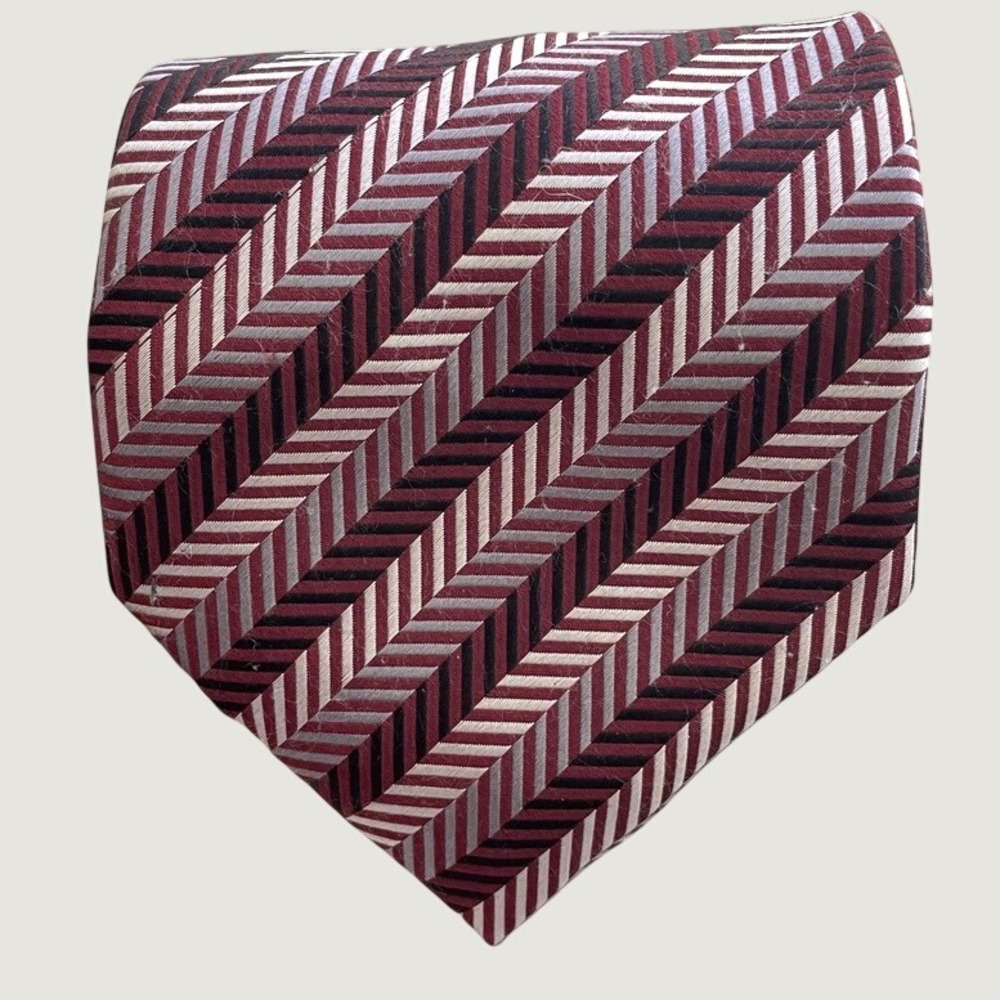 Pierre Cardin Mens Silk Tie Burgundy Geometric Striped Designer Neckties (2pc) - Picture 5 of 7